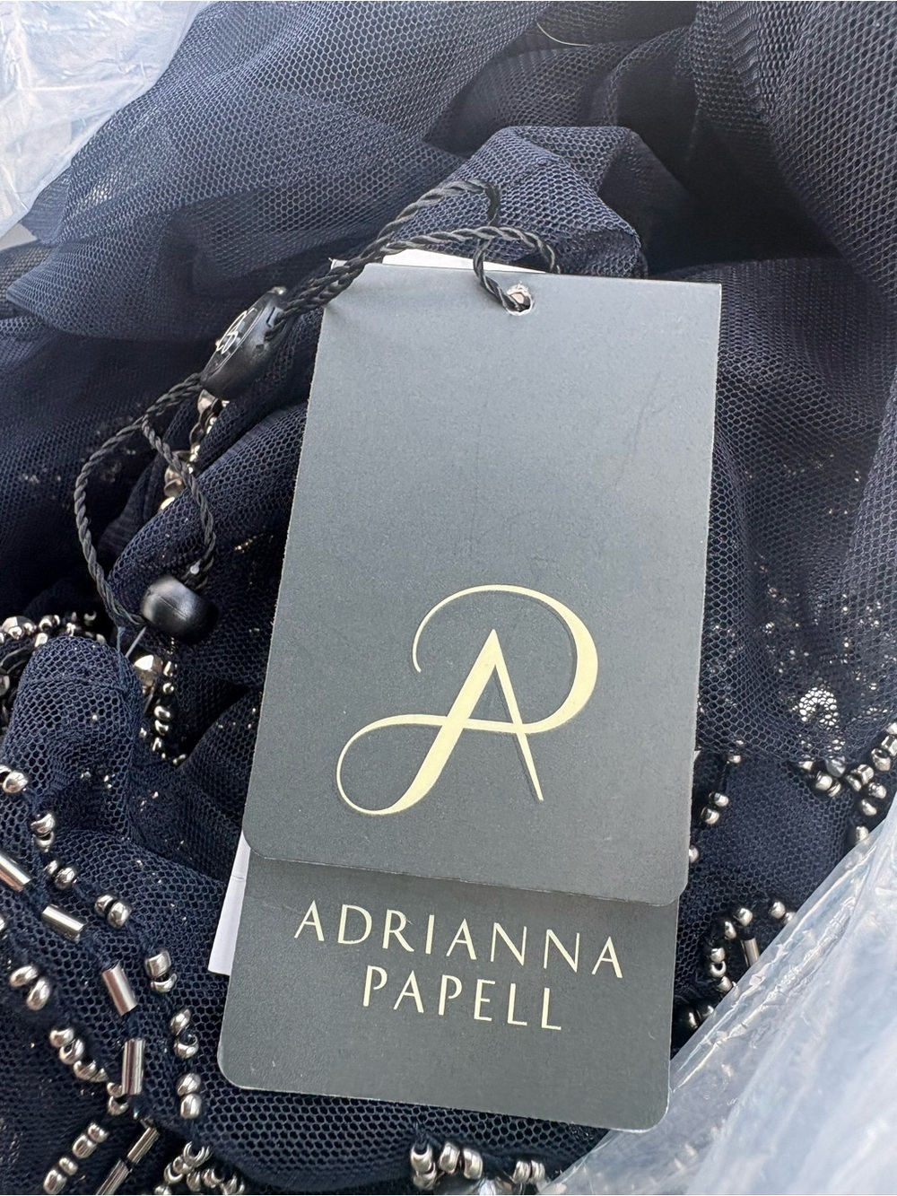 Adrianna Papell Navy & Gold Embellished Evening Gown